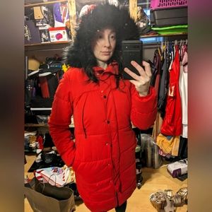 Bench red winter coat parka long faux fur ladies womens size small